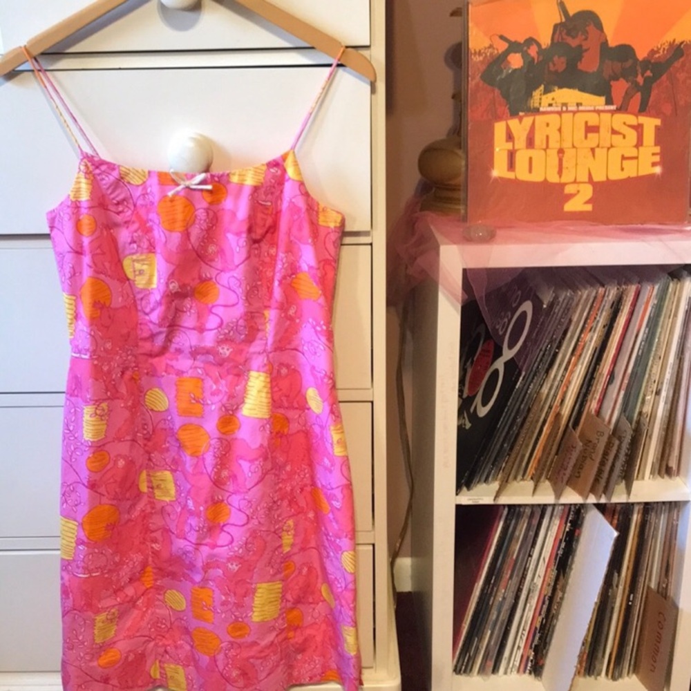 Lilly Pulitzer Rare White Label 90’s Y2k Vintage Slip Dress Printed Pink Monkey